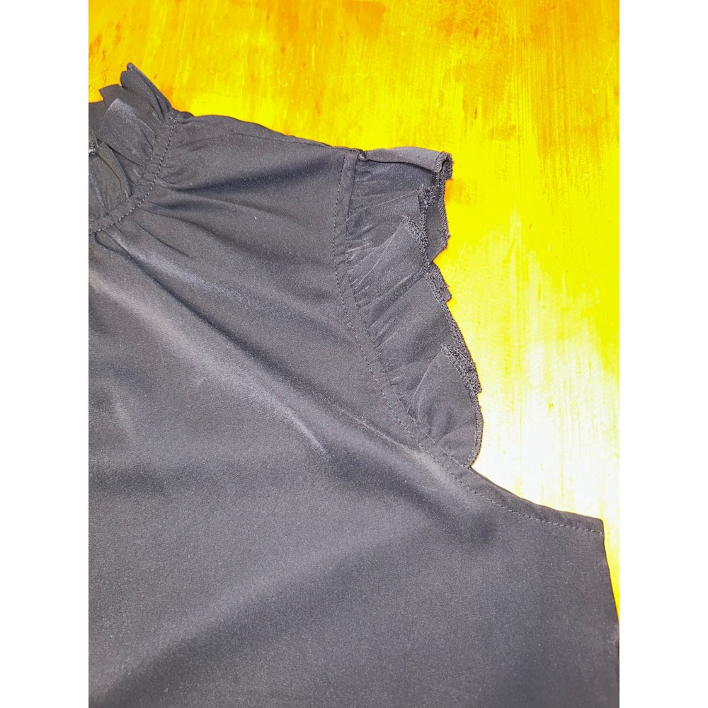 Black Ruffle High Neck Sleeveless Blouse Keyhole Back Top Womens Large - Picture 10 of 13